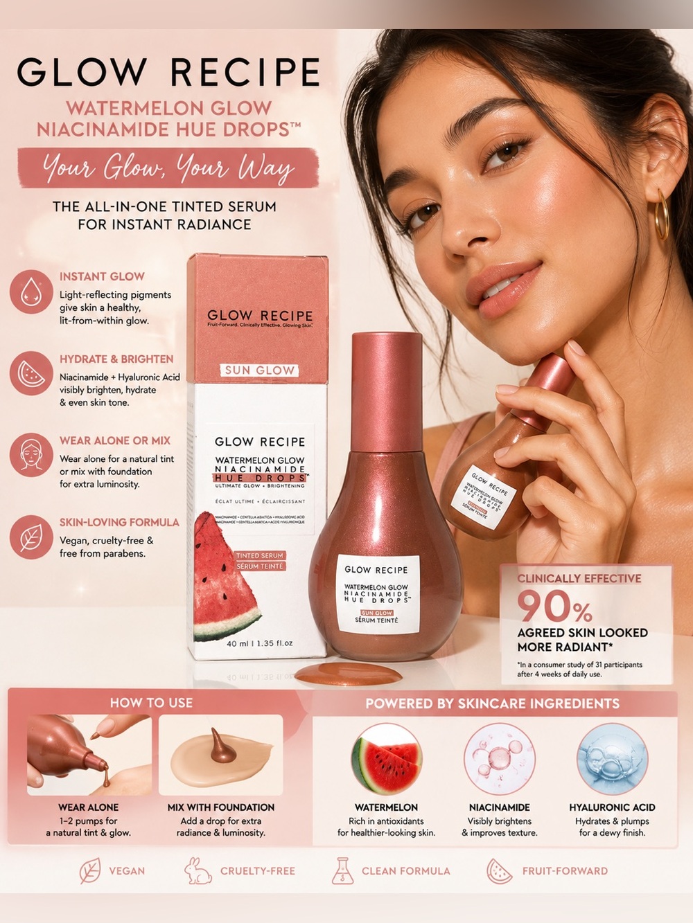 Glow Recipe Watermelon Glow Niacinamide Hue Drops - Rose Gold Shimmer